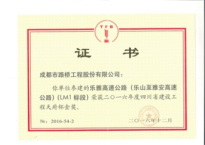 乐雅高速路面天府杯金奖